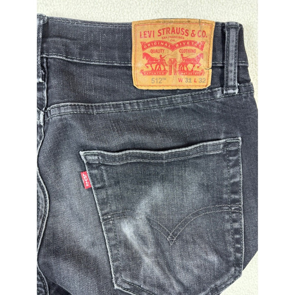 Levis 512 Slim Taper Mens Faded Whiskering Black Denim worn Jeans 31x32 806 - Picture 3 of 8